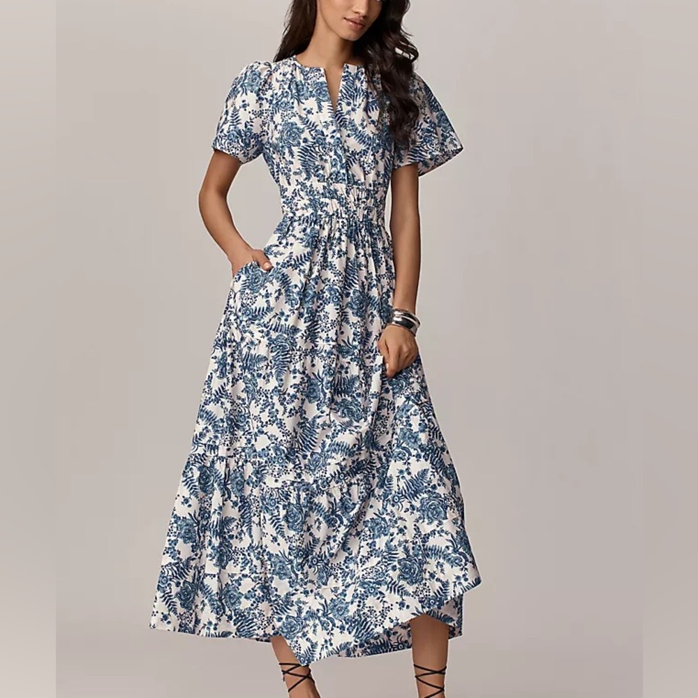Maeve Blue and White Floral Maxi Dress